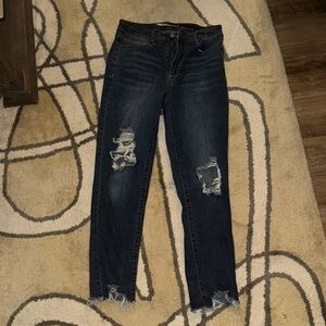 Wallflower Mom Jean Highrise Dark Blue Distressed size 9